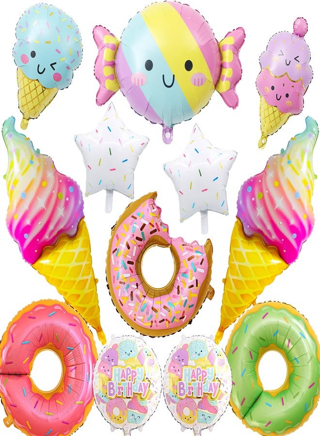 D-Fokes 12 PCS Large Ice Cream Theme Balloons, Donut & Candy Foil Mylar Balloons for Ice Cream Party Decorations, Summer Birthday, Baby Shower Supplies - Image 1